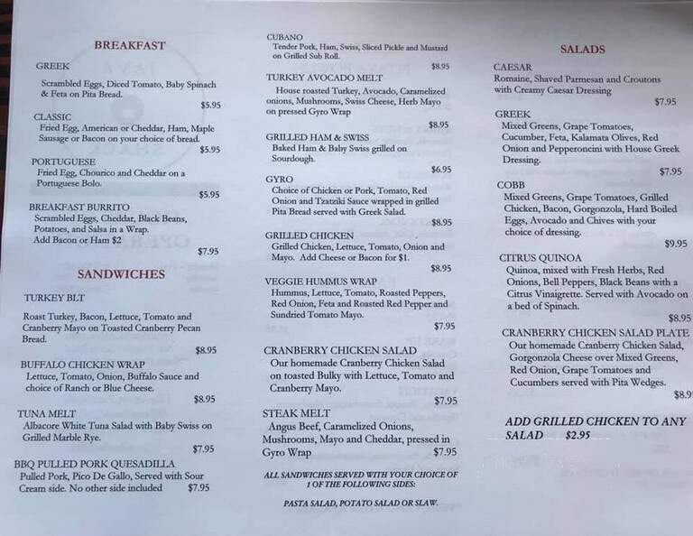 Java Shack - North Dartmouth, MA menu_pic