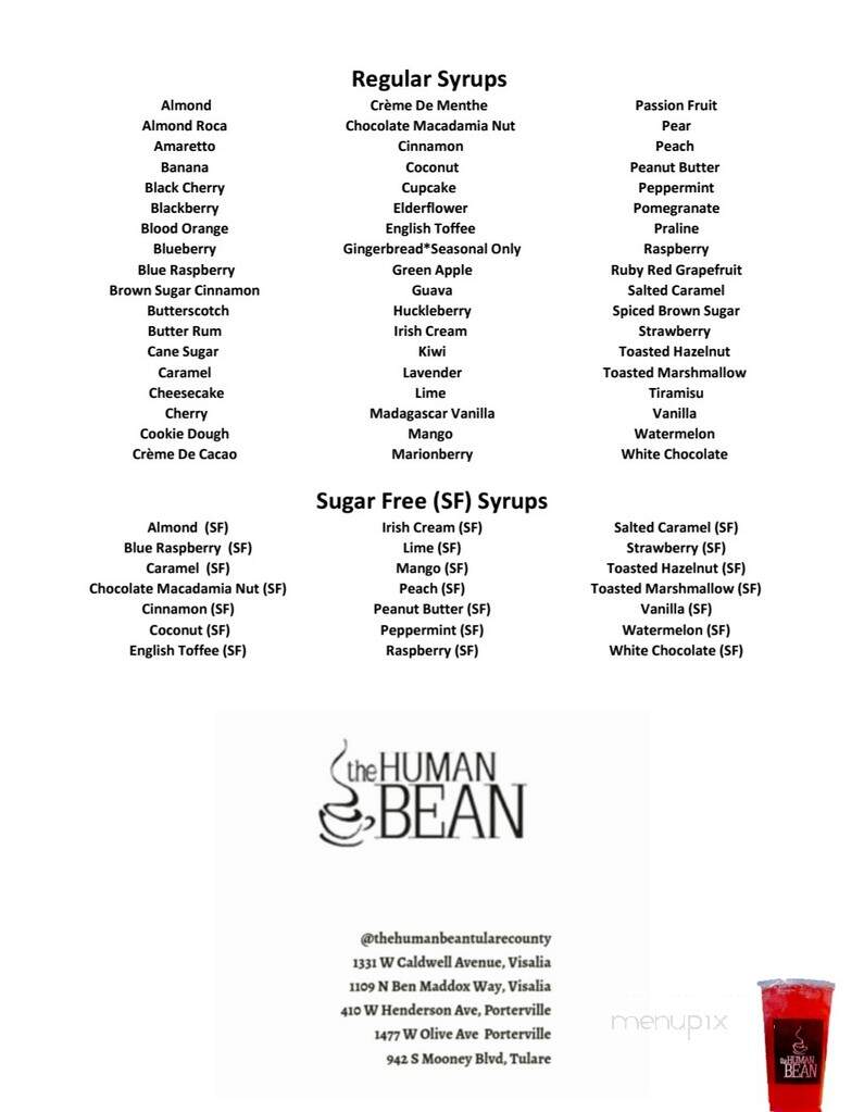 The Human Bean - Tulare, CA menu_pic