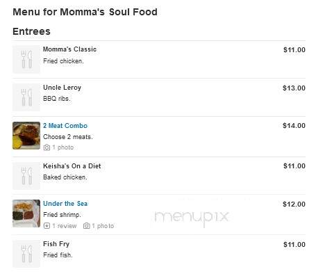 Momma's Soul Food - Raleigh, NC menu_pic