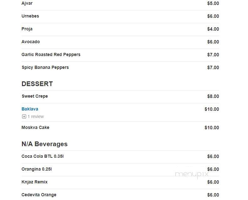 Moskva Caffe - Westmont, IL menu_pic