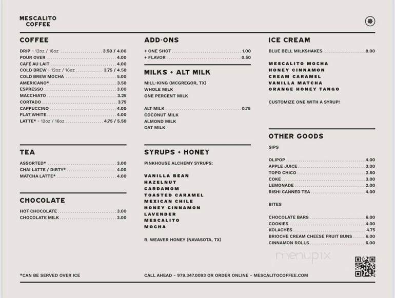 Mescalito Coffee - Brenham, TX menu_pic