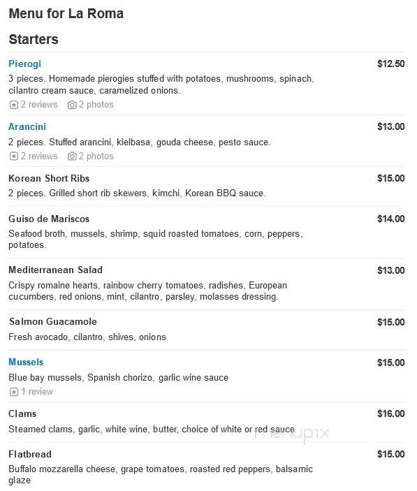 La Roma - Philadelphia, PA menu_pic