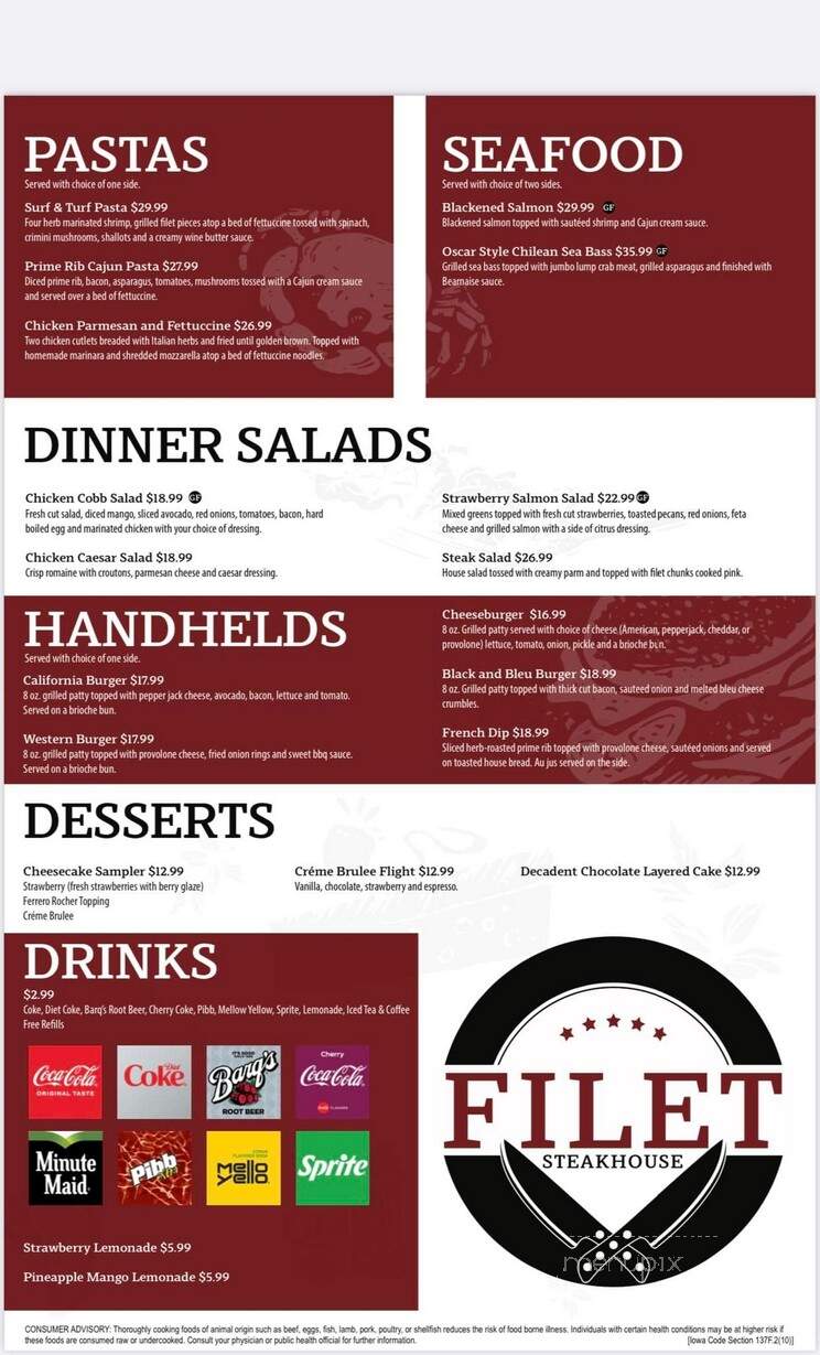 Filet Steakhouse - Ankeny, IA menu_pic