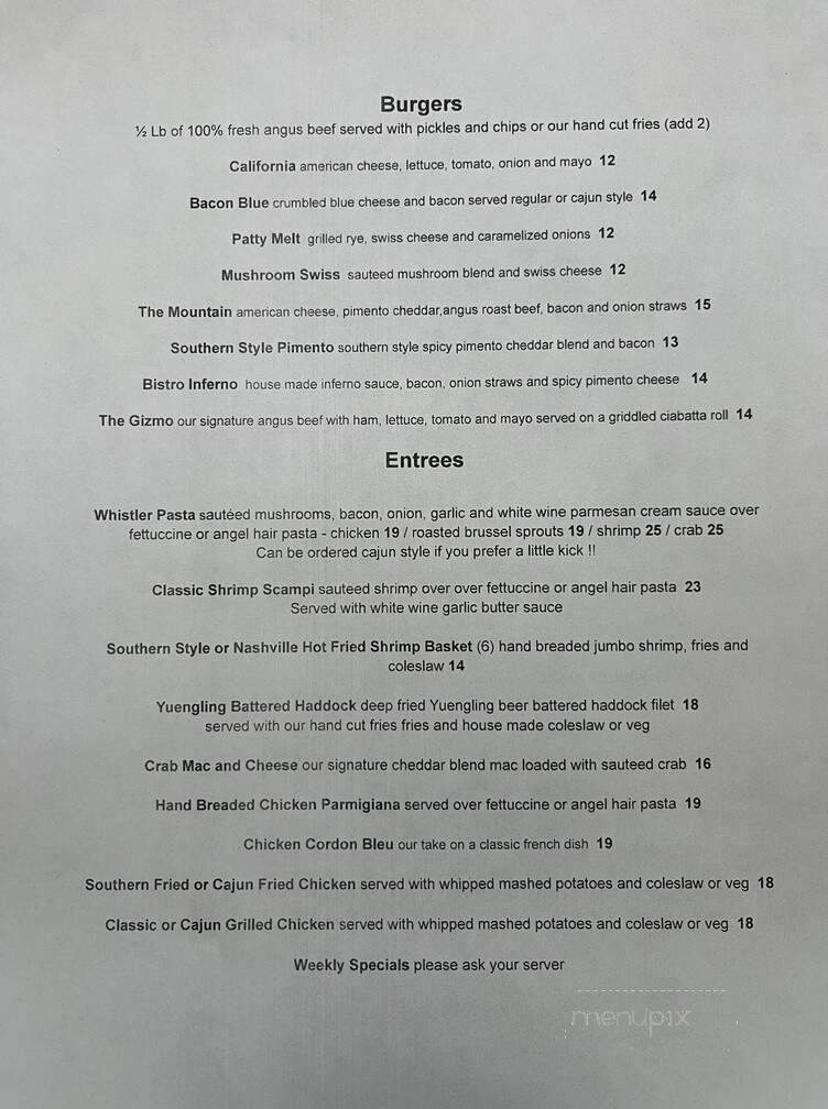 Whistler's American Bistro - Ashland, PA menu_pic