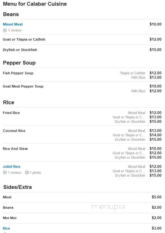 Calabar Cuisine - Houston, TX menu_pic