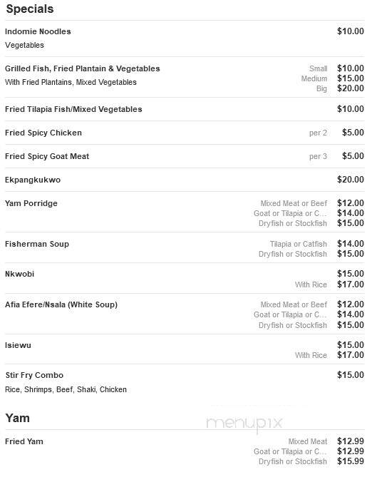 Calabar Cuisine - Houston, TX menu_pic