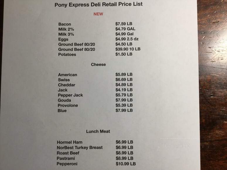 Pony Express Meats & Deli - Eureka, NV menu_pic