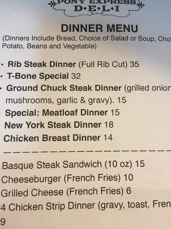 Pony Express Meats & Deli - Eureka, NV menu_pic