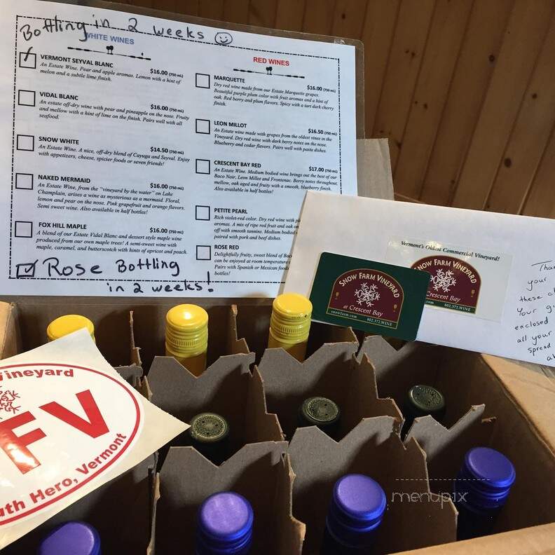 Snow Farm Winery - South Hero, VT menu_pic