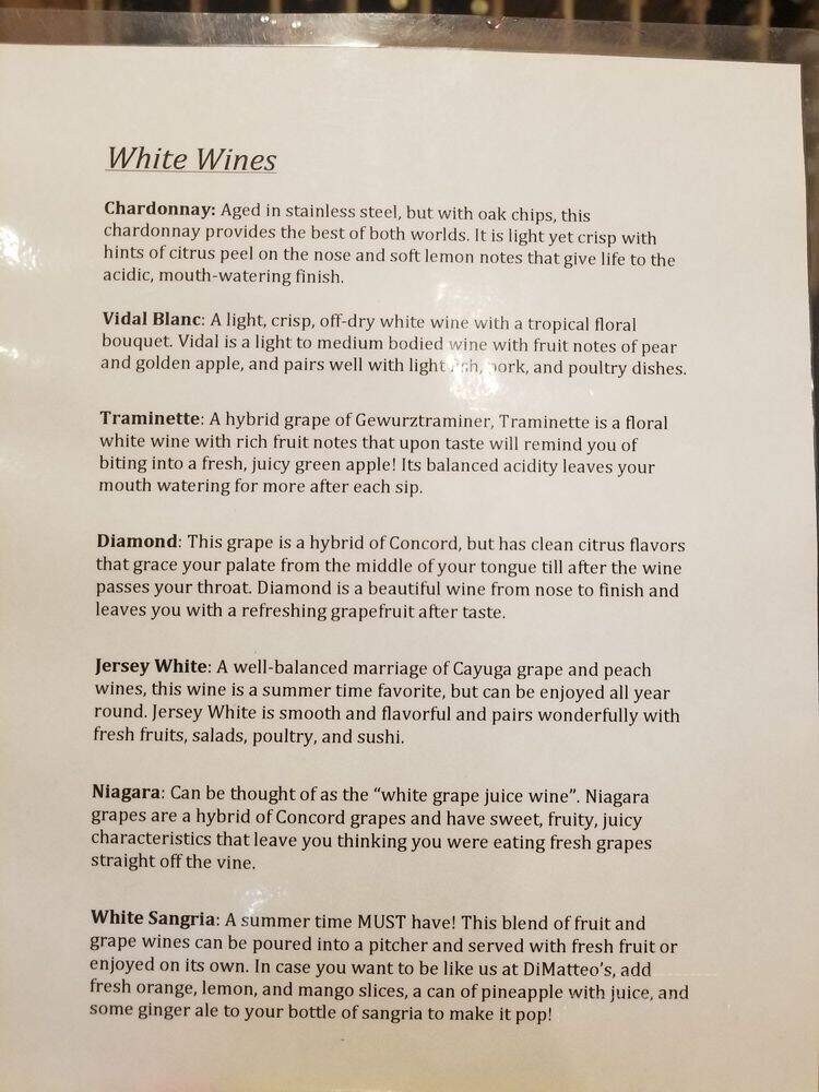 Dimatteo Vineyards - Hammonton, NJ menu_pic
