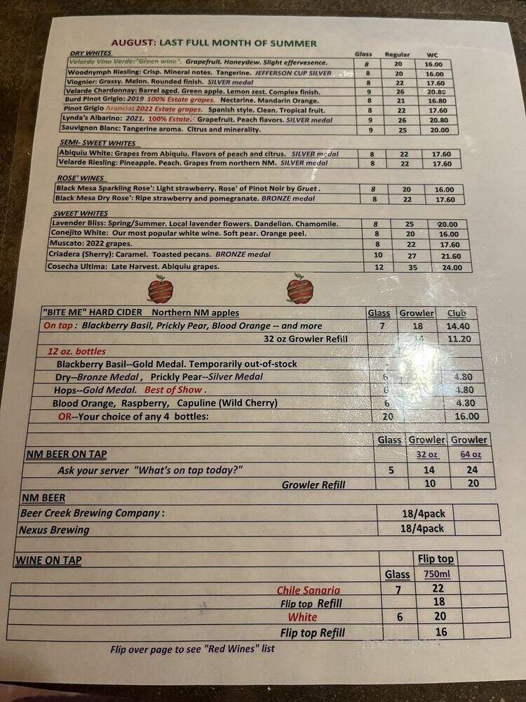 Black Mesa Winery - Velarde, NM menu_pic