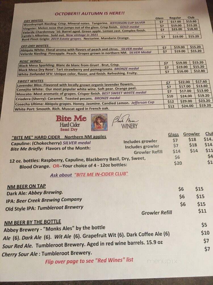 Black Mesa Winery - Velarde, NM menu_pic