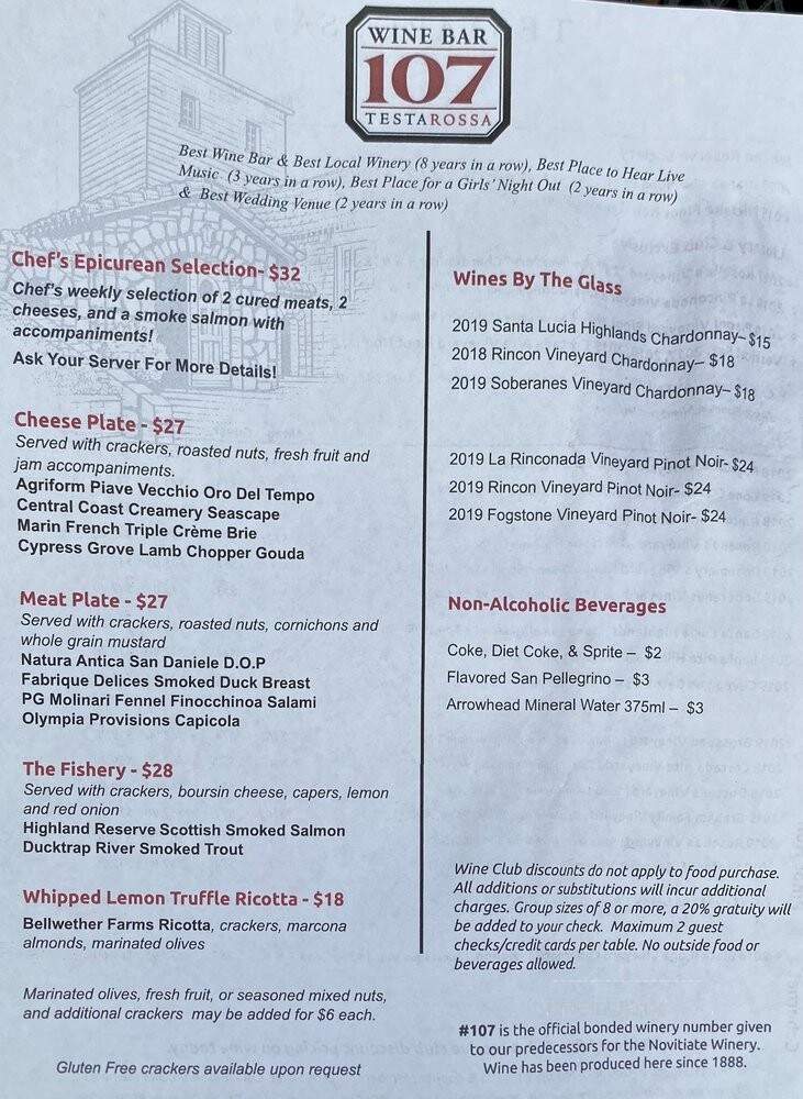 Testarossa Winery - Los Gatos, CA menu_pic