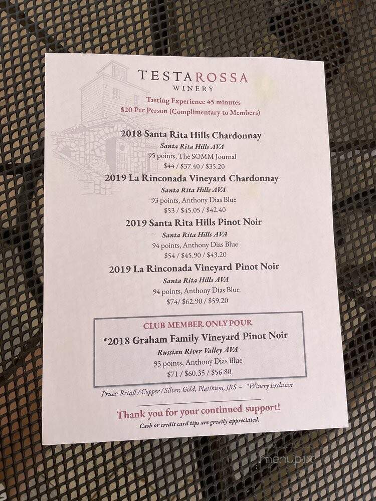 Testarossa Winery - Los Gatos, CA menu_pic