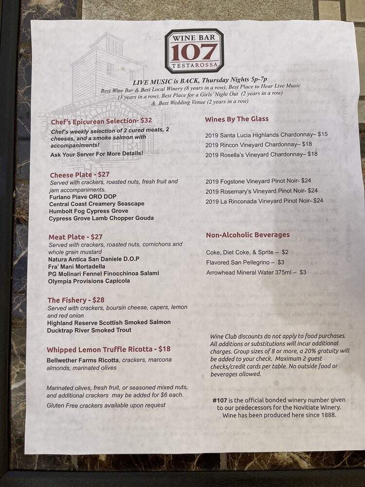 Testarossa Winery - Los Gatos, CA menu_pic