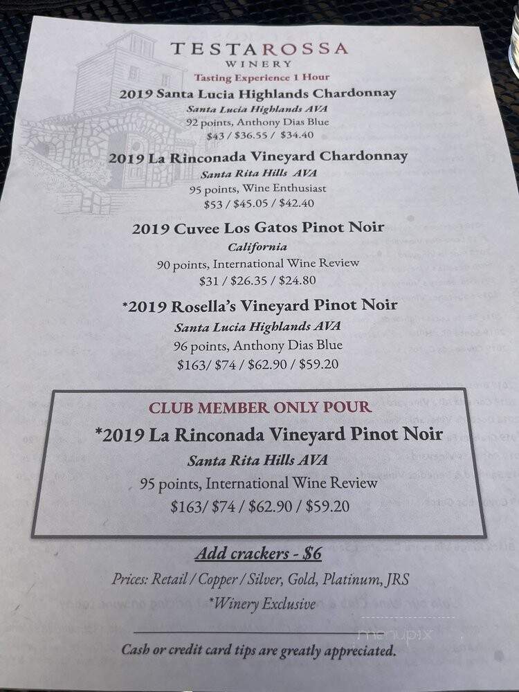 Testarossa Winery - Los Gatos, CA menu_pic
