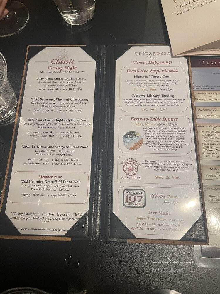 Testarossa Winery - Los Gatos, CA menu_pic
