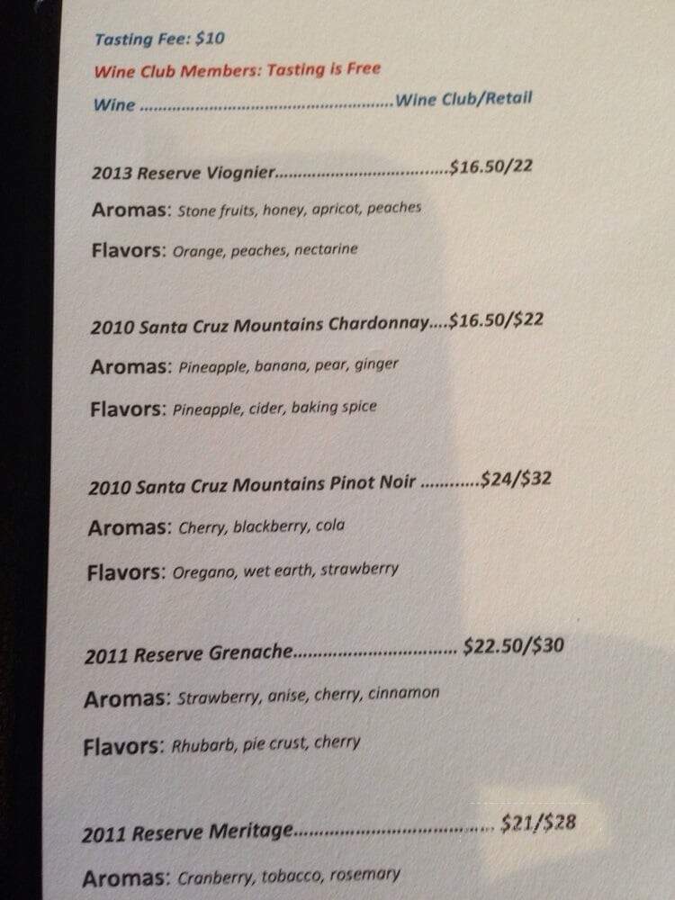 Clos LaChance Winery - San Martin, CA menu_pic