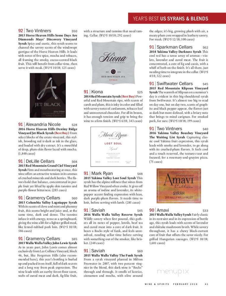 Amavi Cellars - Walla Walla, WA menu_pic
