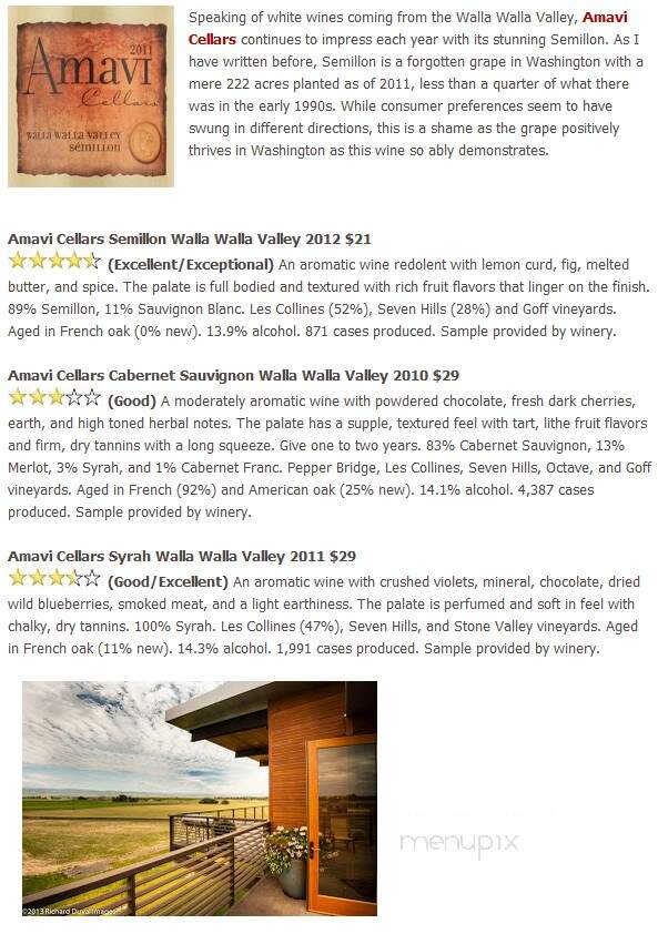 Amavi Cellars - Walla Walla, WA menu_pic