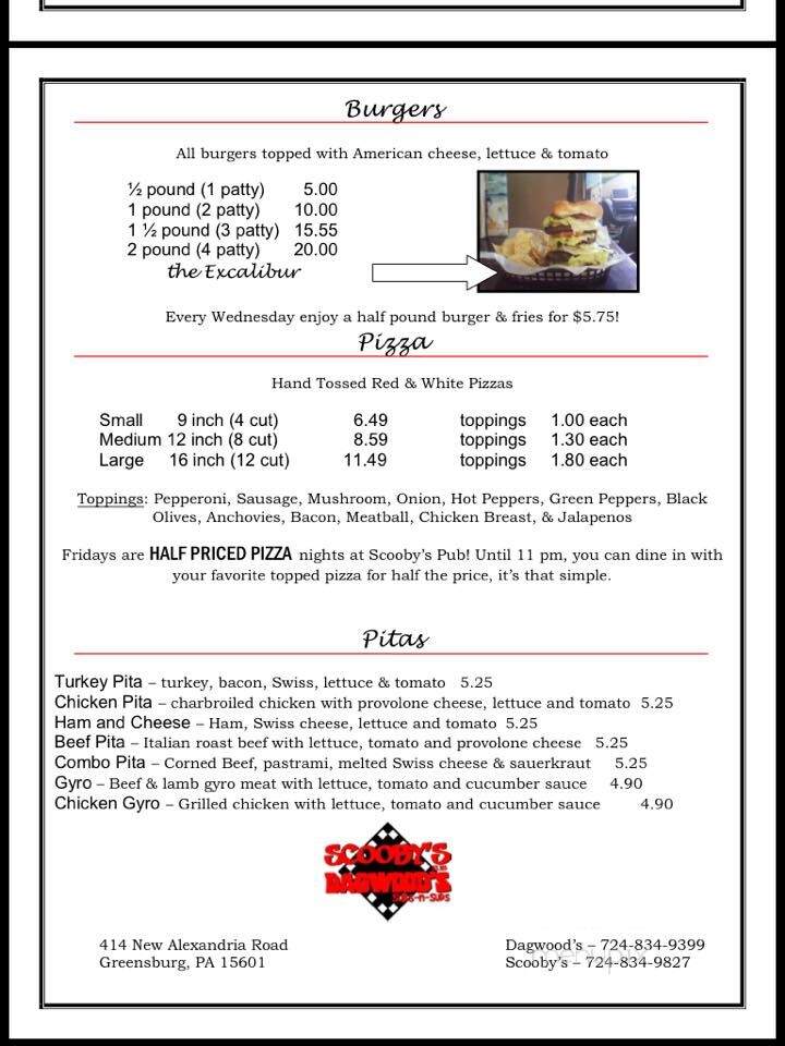 Scooby's Pub - Greensburg, PA menu_pic