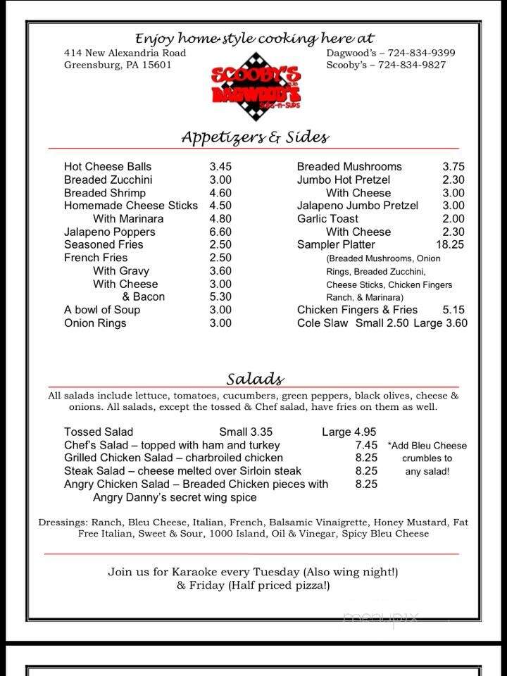 Scooby's Pub - Greensburg, PA menu_pic