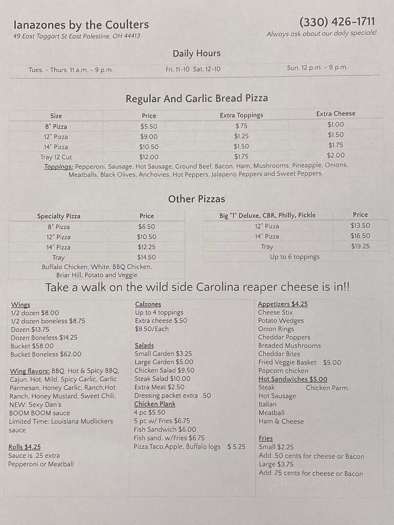 Lanazone's Pizza - East Palestine, OH menu_pic