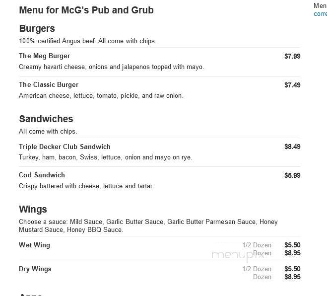 McG's Pub & Grub - Cleveland, OH menu_pic