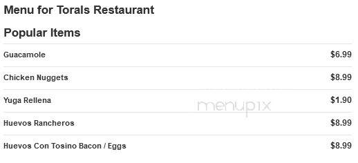 Toral's Restaurant - New Haven, CT menu_pic