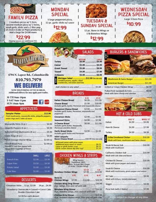 Italian Village Market - Columbiaville, MI menu_pic