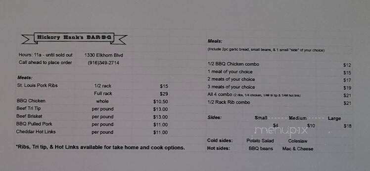 Hickory Hanks BBQ - Rio Linda, CA menu_pic