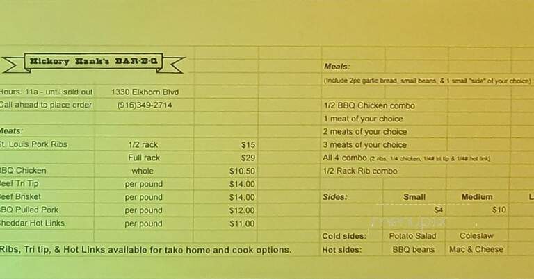 Hickory Hanks BBQ - Rio Linda, CA menu_pic