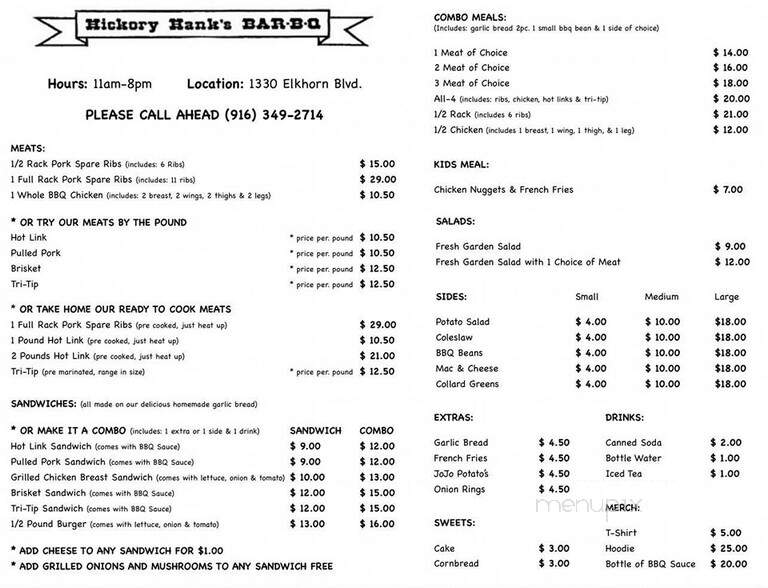Hickory Hanks BBQ - Rio Linda, CA menu_pic