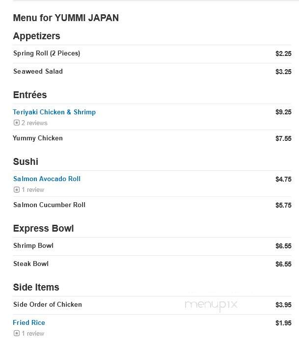 Yummi Japan - Garner, NC menu_pic
