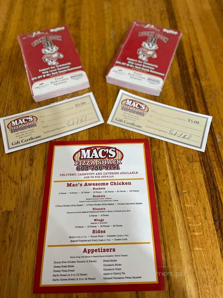 Mac's Pizza Shack - Janesville, WI menu_pic
