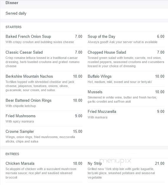 One West Restaurant & Lounge - Pittsfield, MA menu_pic