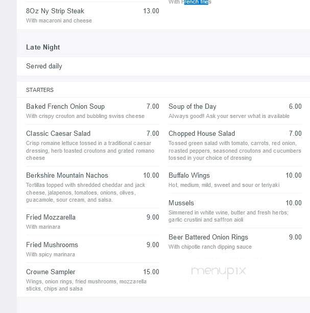 One West Restaurant & Lounge - Pittsfield, MA menu_pic