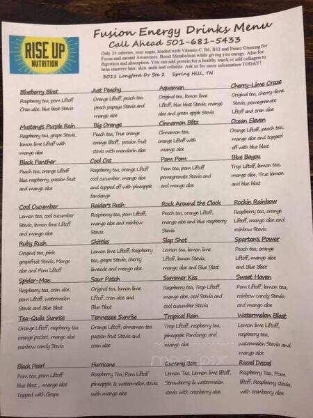 Rise Up Nutrition - Columbia, TN menu_pic
