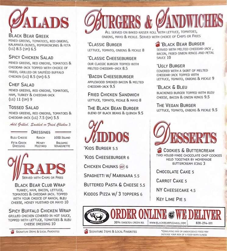 Black Bear Pizza - Asheville, NC menu_pic