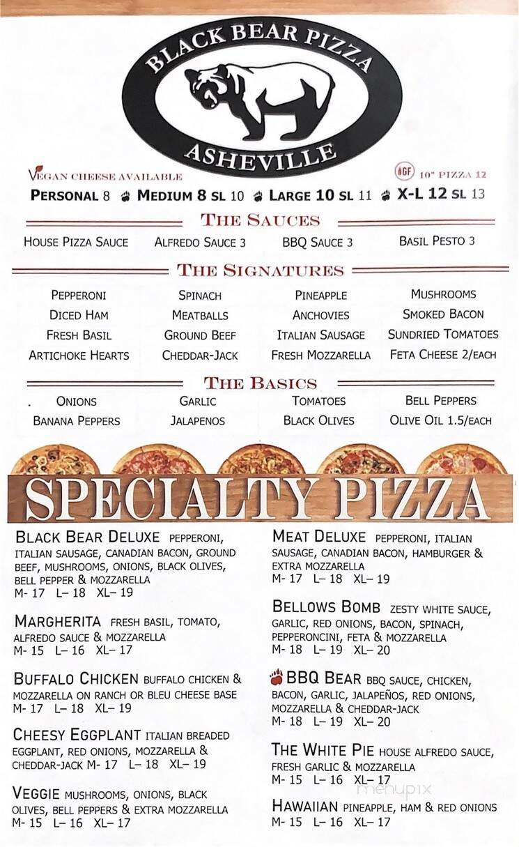 Black Bear Pizza - Asheville, NC menu_pic