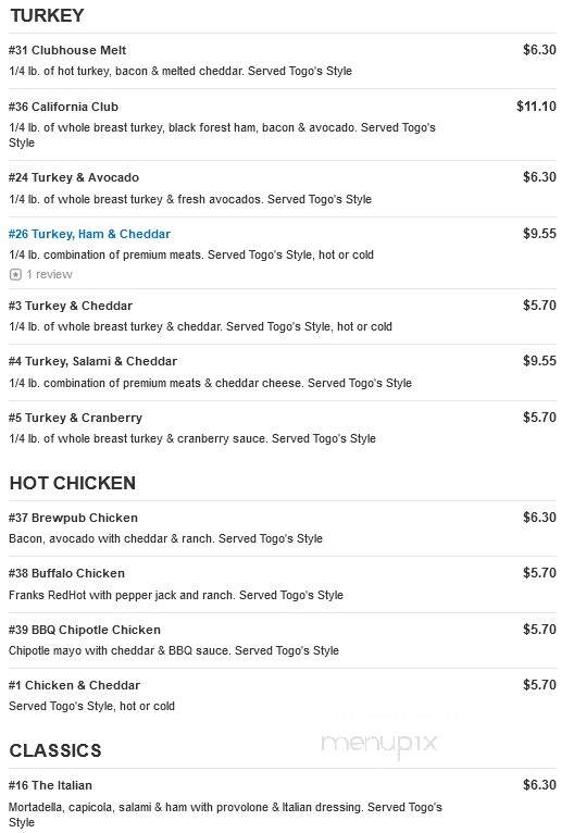 Togo's - Cameron Park, CA menu_pic