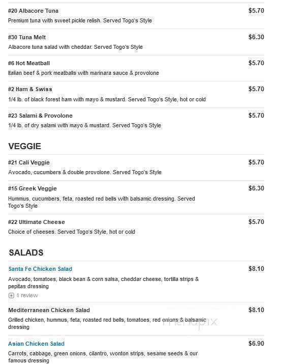 Togo's - Cameron Park, CA menu_pic