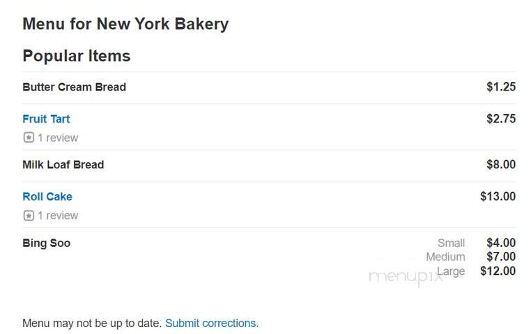 New York Bakery - Los Angeles, CA menu_pic