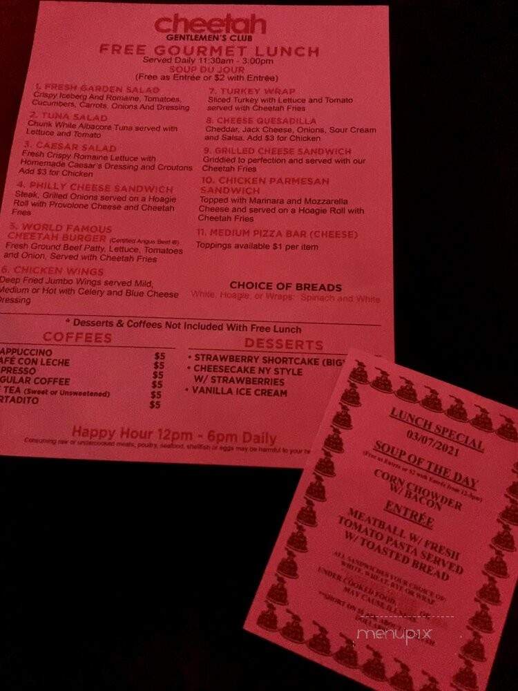 Cheetah III Gentlemen's Club - Pompano Beach, FL menu_pic
