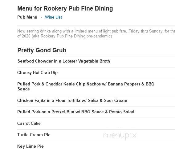 Rookery Pub Fine Dining - Cable, WI menu_pic