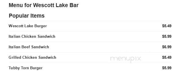 Wescott Lake Bar - Pound, WI menu_pic