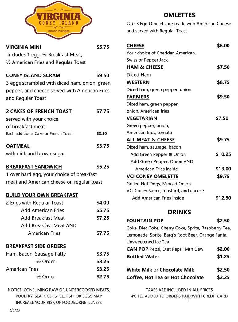 Virginia Coney Island - Jackson, MI menu_pic