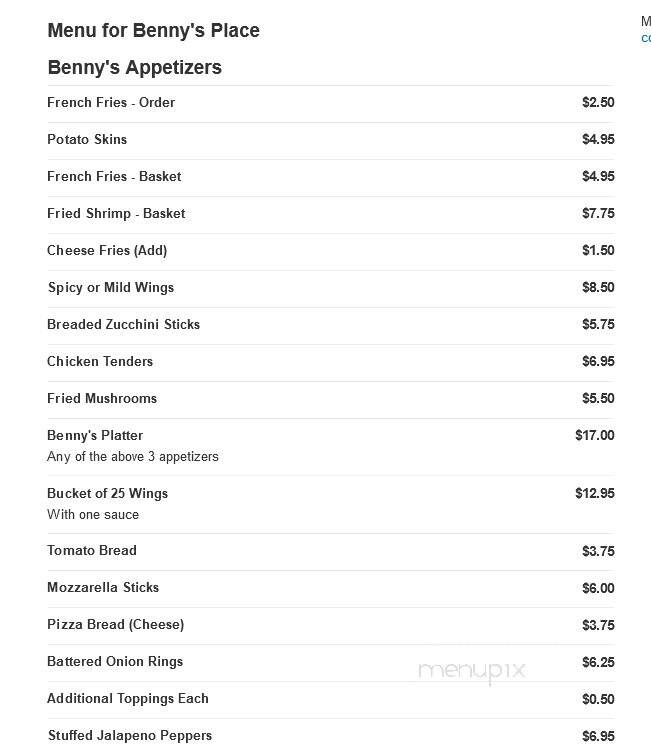 Benny's Place - Lynwood, IL menu_pic