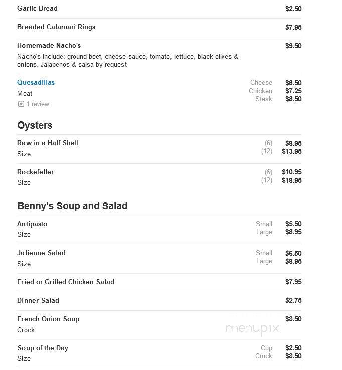 Benny's Place - Lynwood, IL menu_pic