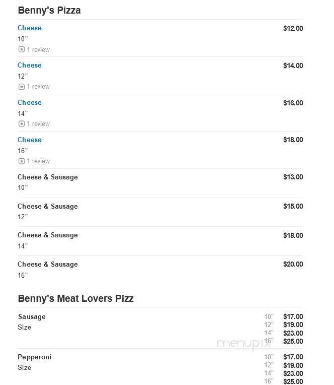 Benny's Place - Lynwood, IL menu_pic